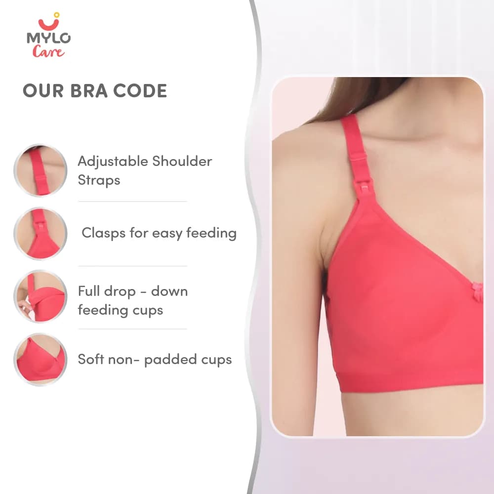 Maternity/Nursing Moulded Spacer Cup Bra Pack of 3 with free bra extender- (Coral, Navy, Skin) 32B 