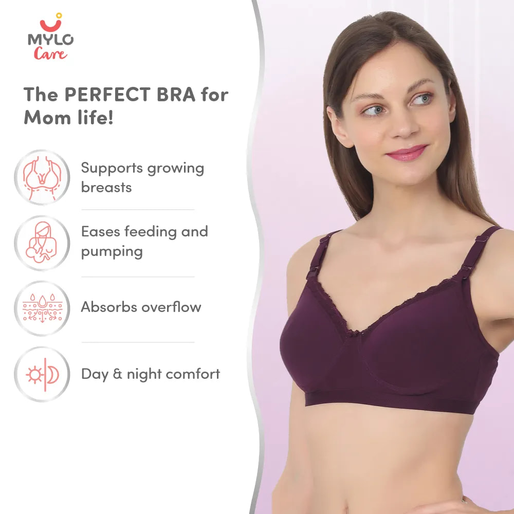 Light Padded Maternity/Nursing Bra with free bra extender-Plum 32B