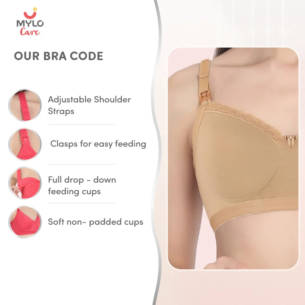 Light Padded Maternity/Nursing Bra Pack of 2 with free bra extender-(Skin,Fuchsia) 34B