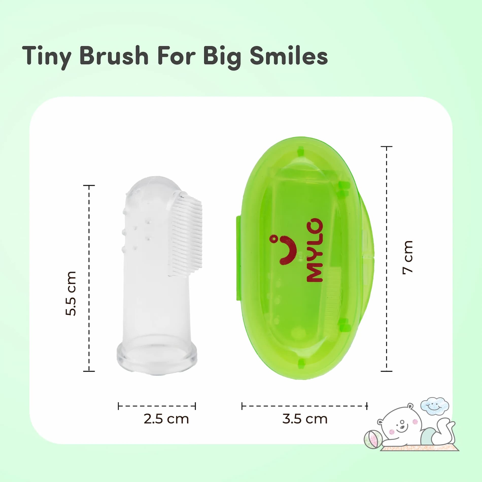 Feels Natural Silicone Finger Toothbrush & Tongue Cleaner - BPA Free -3M-3Y - Green  