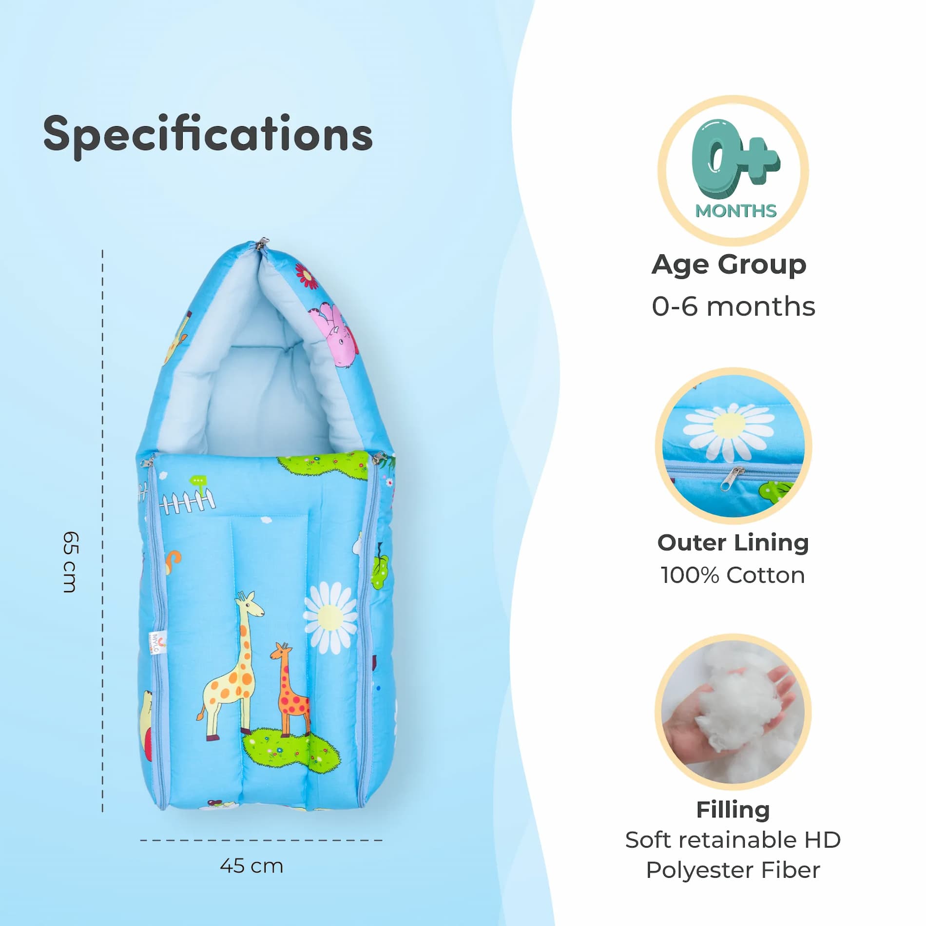 4–in-1 Soft & Snuggly Baby Sleeping Bag/ Carry Nest with 3-way Zip Opening- Jungle Safari 