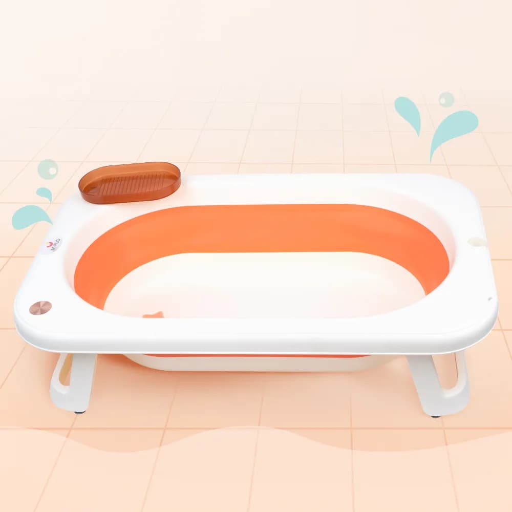 Kenzo 2-in-1 Foldable Bathtub with Temperature Sensor for 6 Months to 3 Years, Up to 20Kgs Weight Capacity, BPA Free, Anti Slip, EN Certified (Orange)