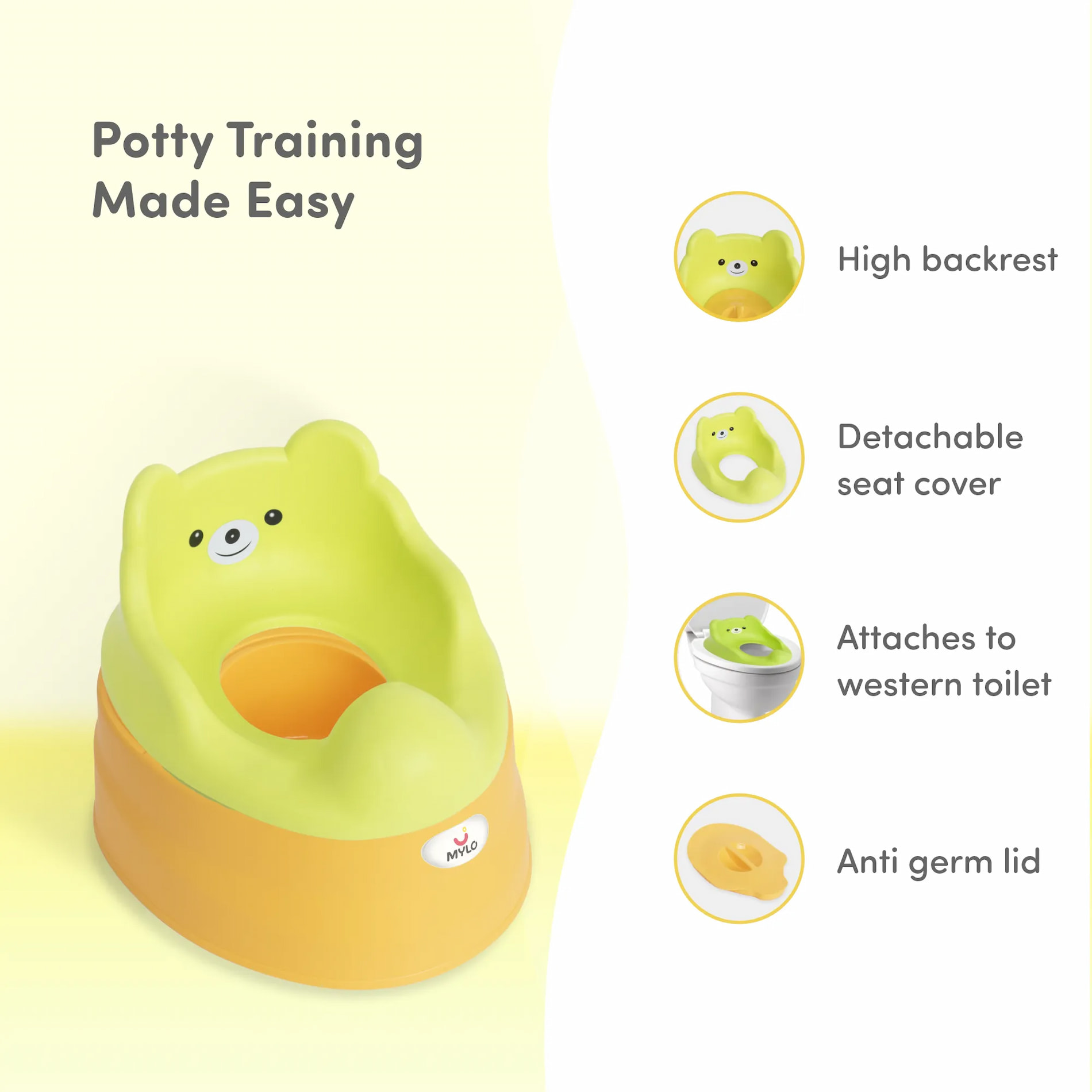 2-in-1 Potty Training Seat for 6 Months+ Child with Detachable Potty Bowl and Adaptable Potty Seat (Green & Yellow)