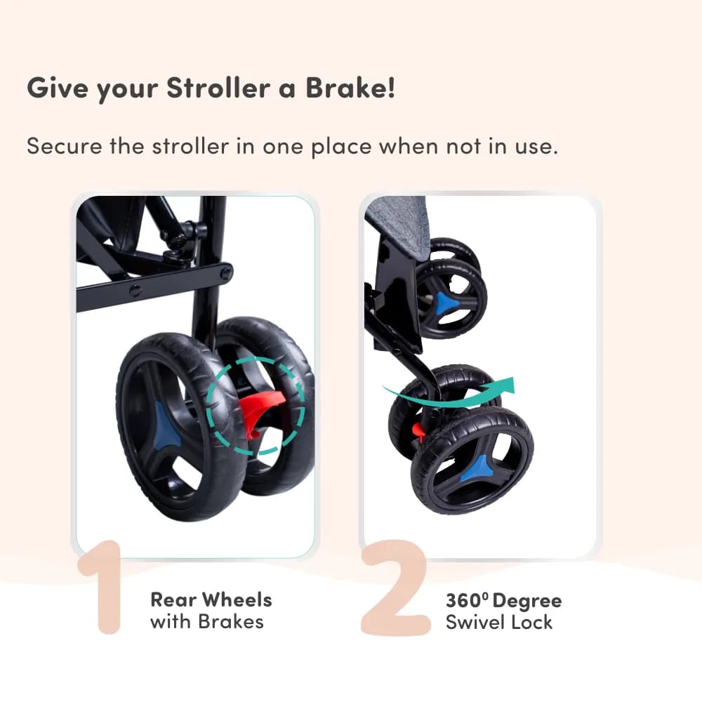Vista Ultra Light Stroller | Pram 6 to 36 months| Toddler| kids, 5 Point safety harness| Front wheel Swivel function| Umbrella fold| Carrying Belt | Blue & Grey