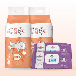 Monthly Diapering Super Saver Combo - Diaper Pants XL Size (Pack of 2, 56 Count) + Wipes (Pack of 2)