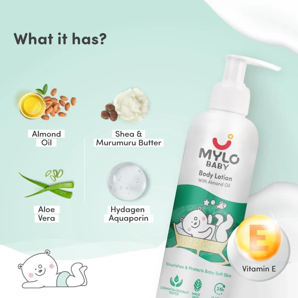 Baby Bath Essentials - Baby Body Wash & Shampoo (200 ml) and Mylo Care Baby Lotion (200 ml)
