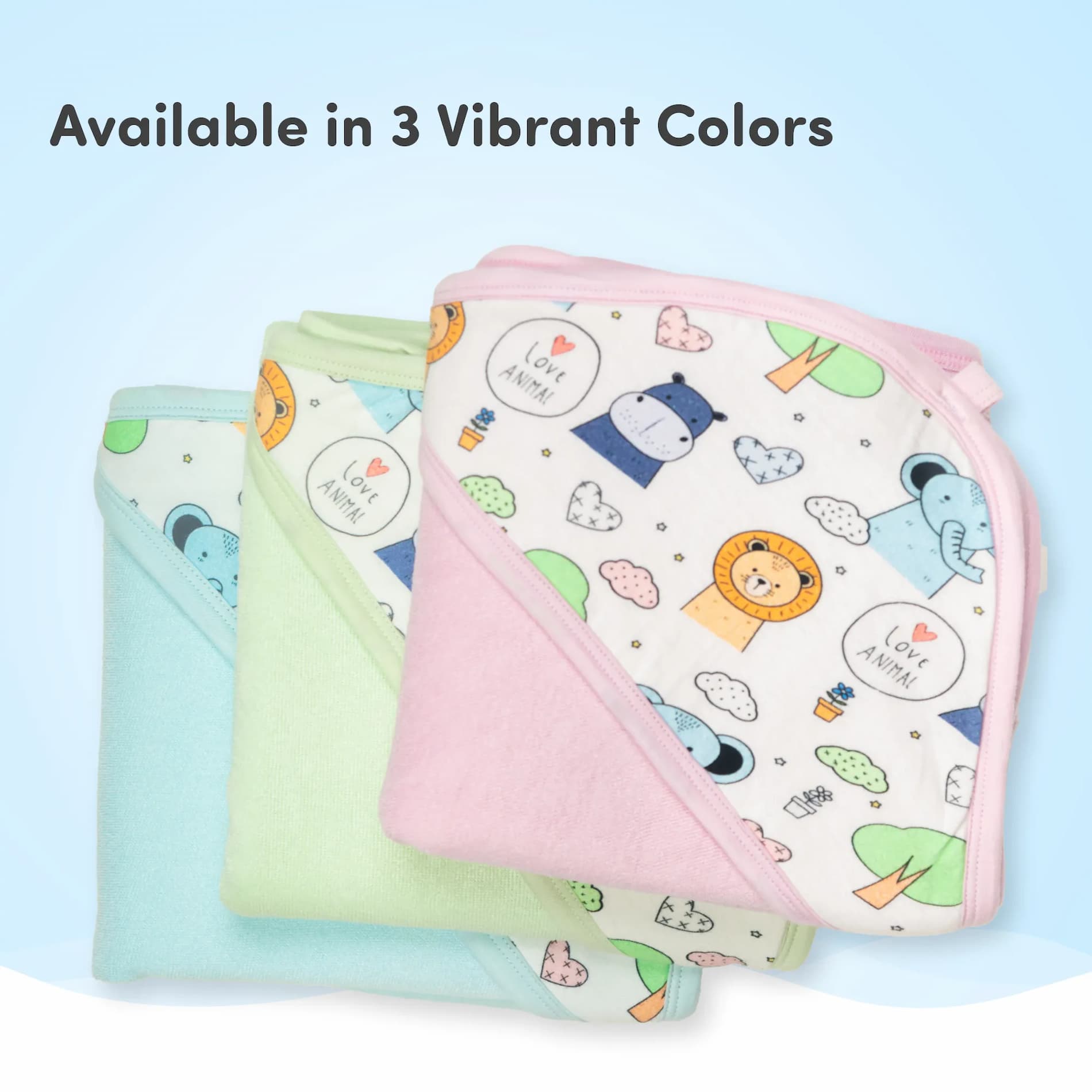 Ultra-Soft & Absorbent Baby Bath Towel with Hood- Baby Safari - Blue (78 cm x 78cm)