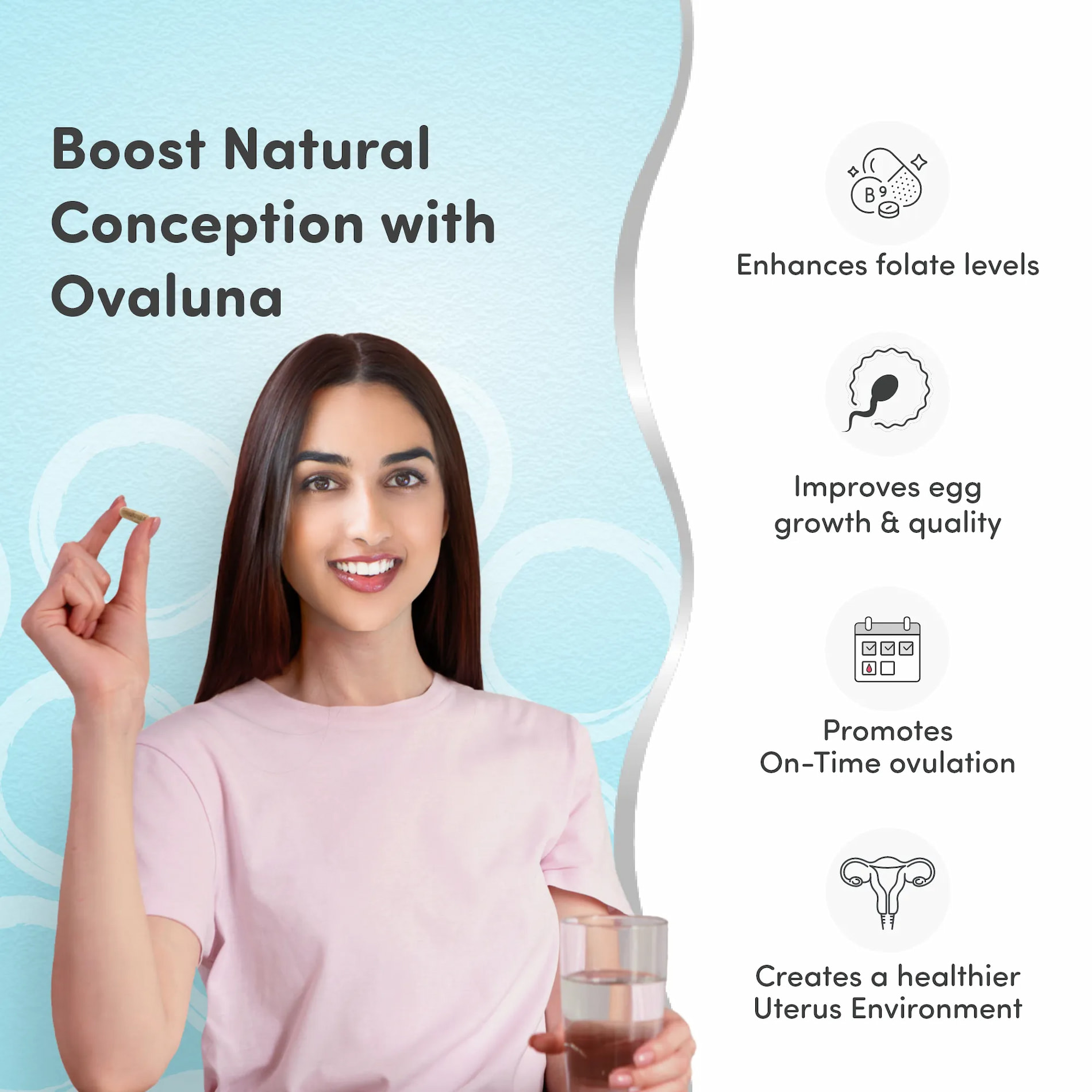 Ovaluna Female Fertility Capsules for Improved Egg Health & Folate Levels - Pack of 2