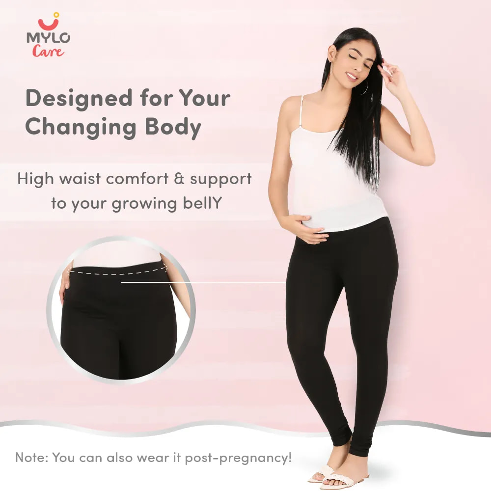 Stretchable Pregnancy & Post Delivery Leggings - Black (L)