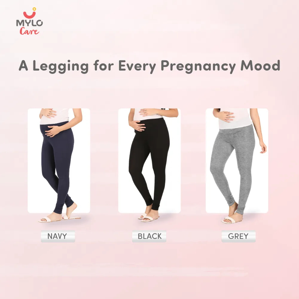 Stretchable Pregnancy & Post Delivery Leggings - Black (L)