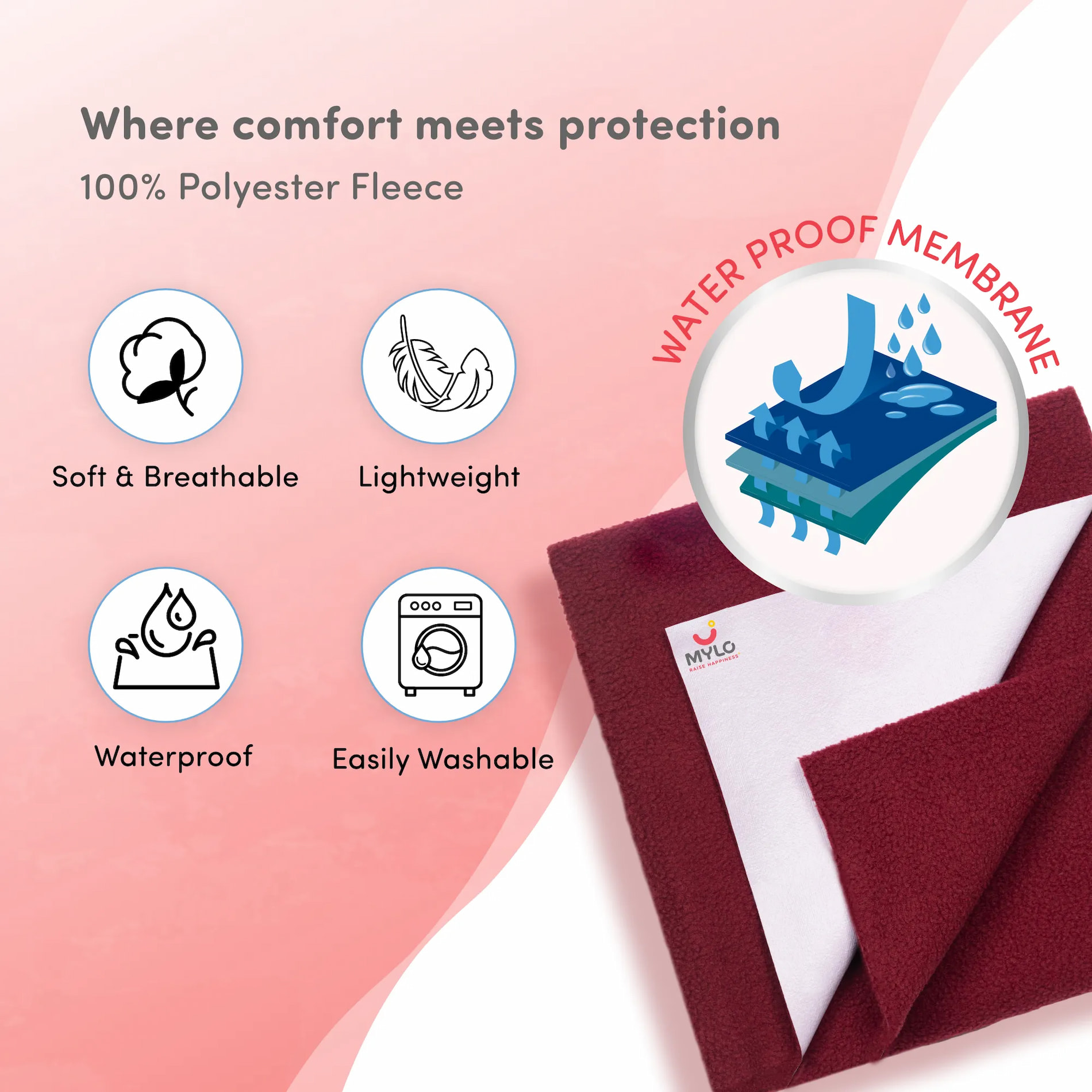 Waterproof Extra Absorbent Dry Sheet & Bed Protector - Maroon (M)