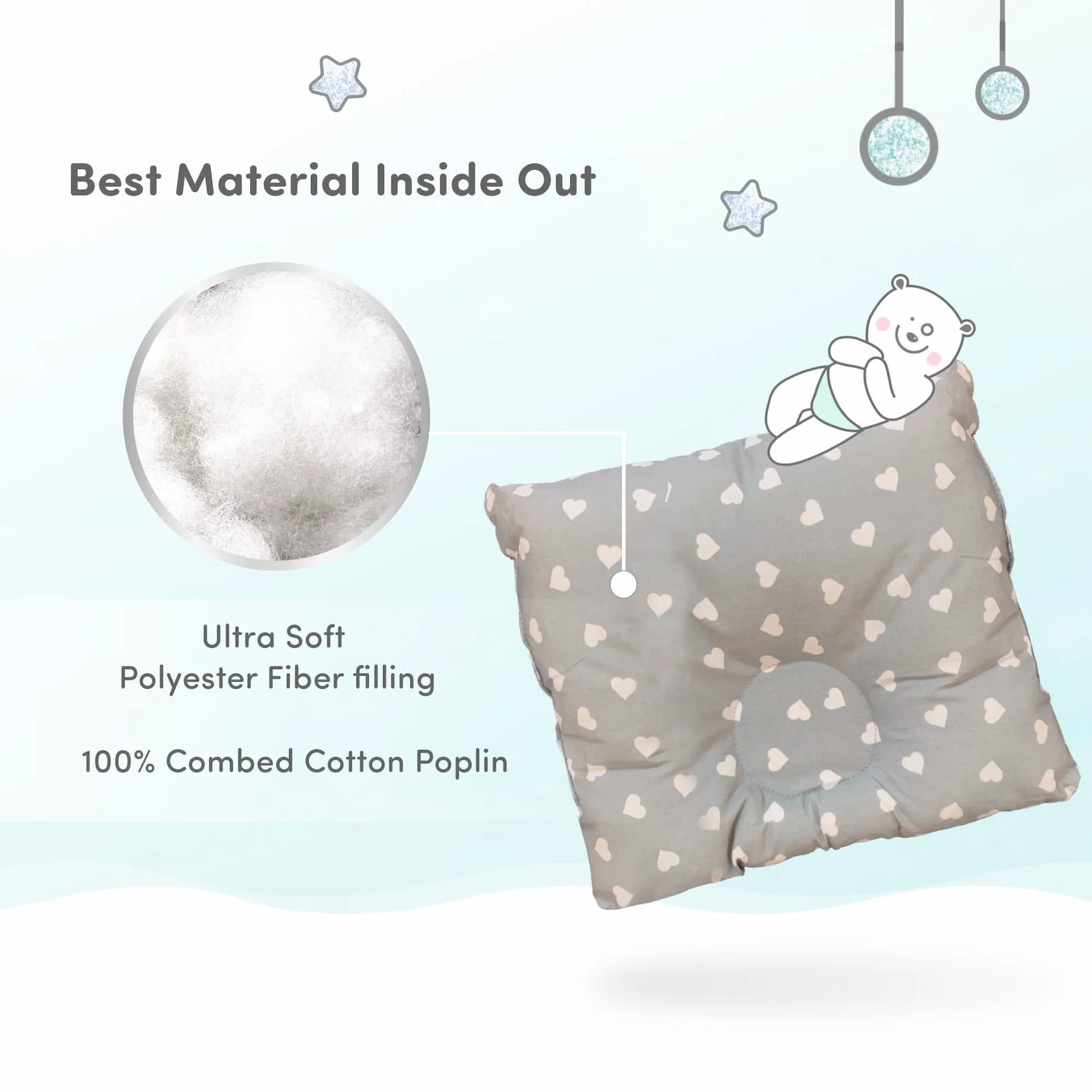 Premium Head Shaping Baby Pillow with Neck & Shoulder Support (0- 36 Months)-Shades of Grey