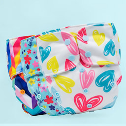 Adjustable Washable & Reusable Cloth Diaper With Dry Feel, Absorbent Insert Pad (3M-3Y) - Heart Doodles, ABC & Floral Spring - Pack of 3