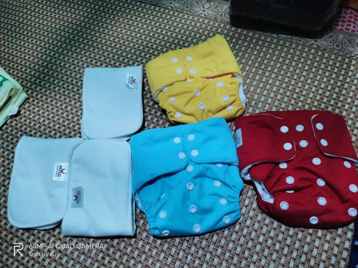 Adjustable Washable & Reusable Cloth Diaper With Dry Feel, Absorbent Insert Pad - Multiple Classic Colours - Pack of 3